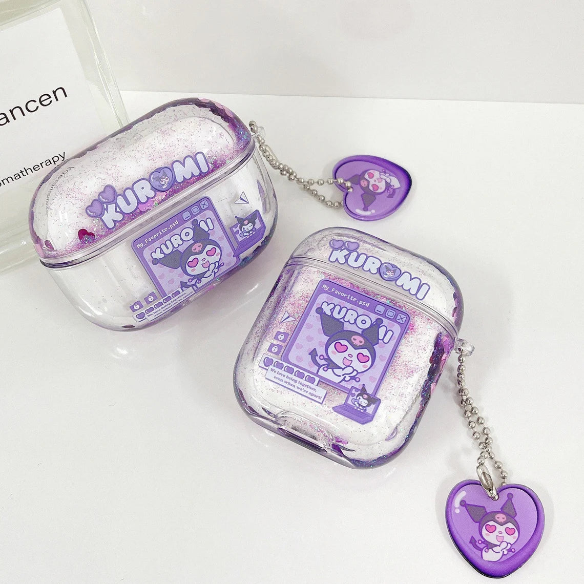 Japanese Cartoon KU with Heart Glitter Purple Bling Bling AirPods AirPodsPro AirPods3 Case