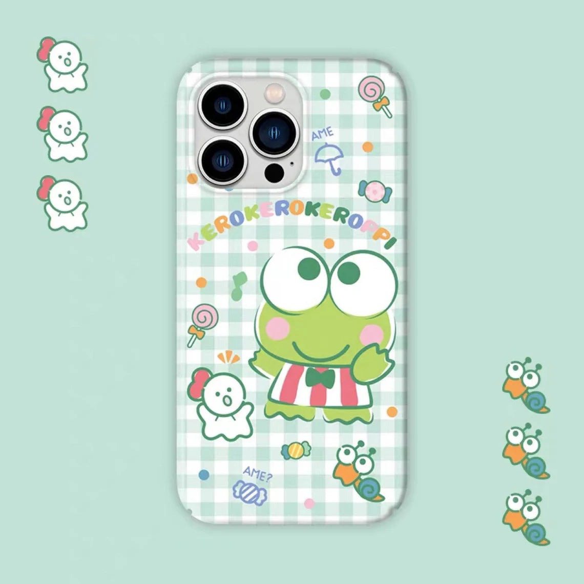 Japanese Cartoon Keroppi with friends Green iPhone Case PLUS XS XR X 11 12 13 14 15 Pro Promax