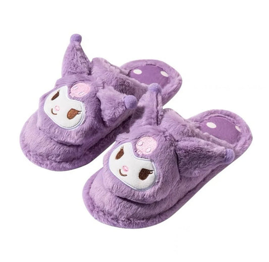 Sanrio Kuromi Purple Fluffy Big Head Fur Winter Slippers