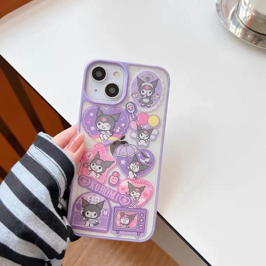 Japanese Cartoon KU Stickers Purple iPhone Case 11 12 13 14 Pro Promax