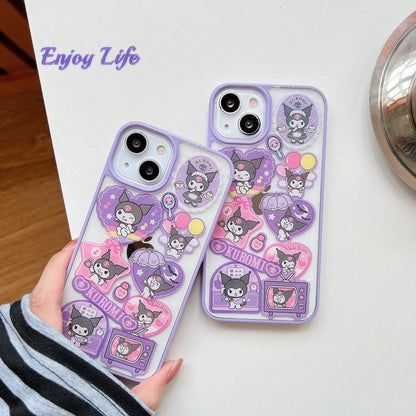 Japanese Cartoon KU Stickers Purple iPhone Case 11 12 13 14 Pro Promax