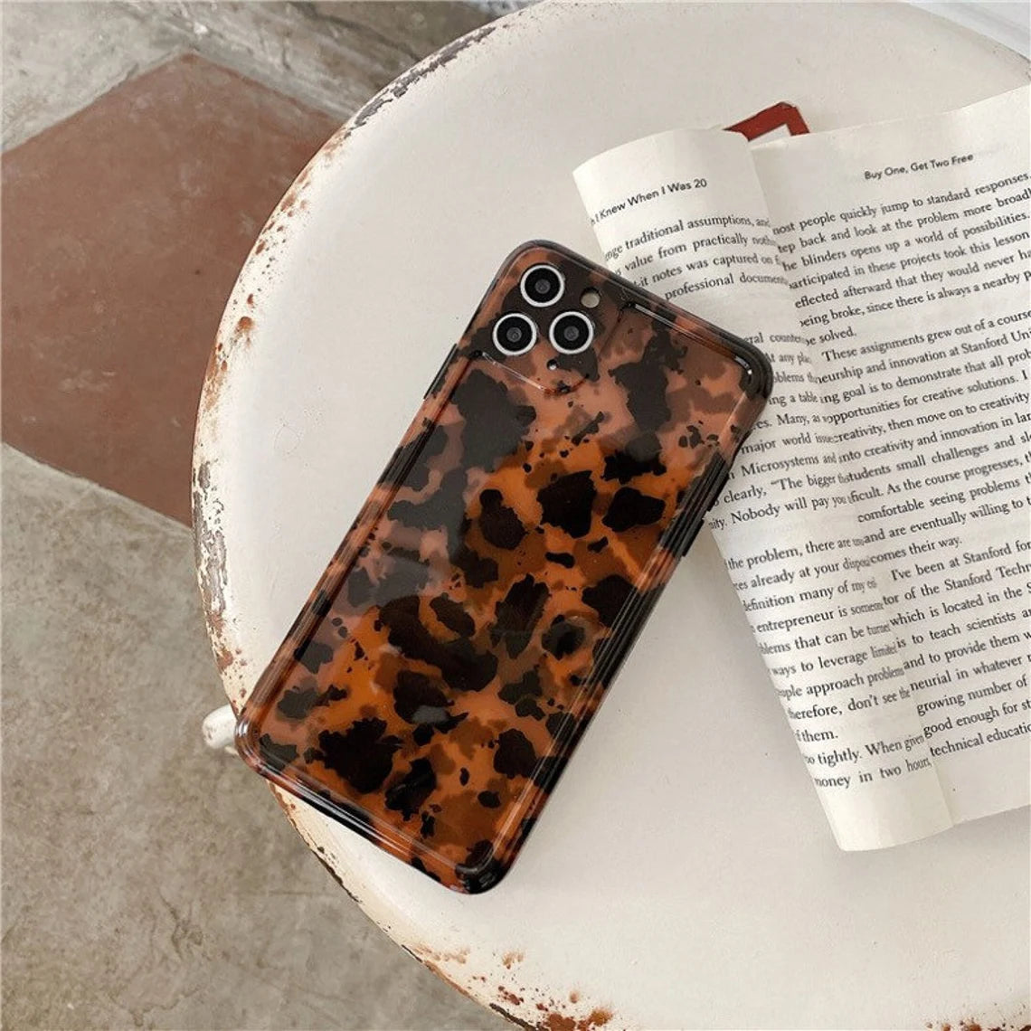 Korea Style Amber Leopard Fashion iPhone Case XS XR X 11 12 13 14 Pro Promax
