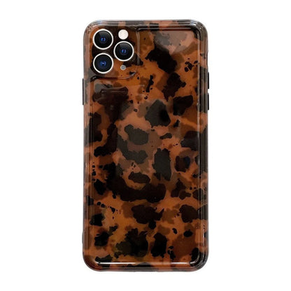 Korea Style Amber Leopard Fashion iPhone Case XS XR X 11 12 13 14 Pro Promax