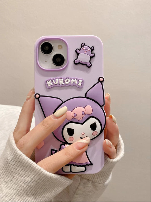 Japanese Cartoon Big KU Light Purple Soft iPhone Case 11 12 13 14 15 Pro Promax