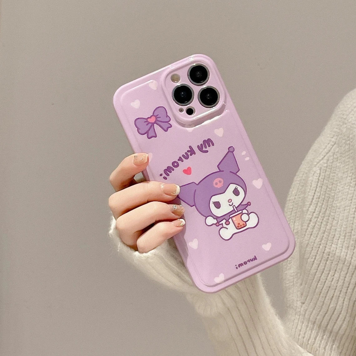 Japanese Cartoon KU Purple Soft iPhone Case 11 12 13 14 15 Pro Promax