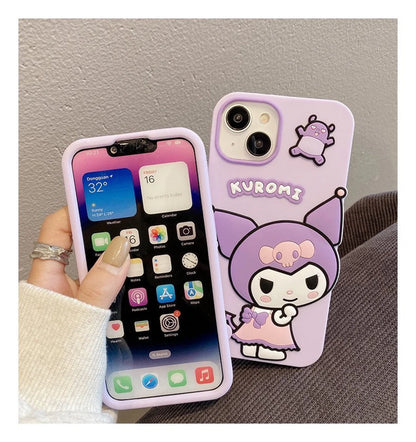 Japanese Cartoon Big KU Light Purple Soft iPhone Case 11 12 13 14 15 Pro Promax