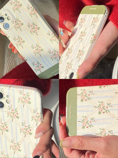 Romantic Vintage Style Bouquet Flower Leather iPhone Case XS XR X 11 12 13 14 Pro Promax
