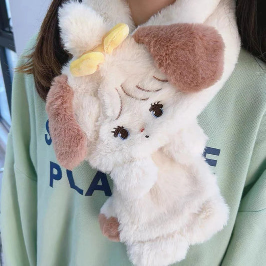Japan Mikko Illustration Rabbit Kitten Bear Latte Dog Souffie Fluffy Scarf Winter Accessories KawaiiGiftLand