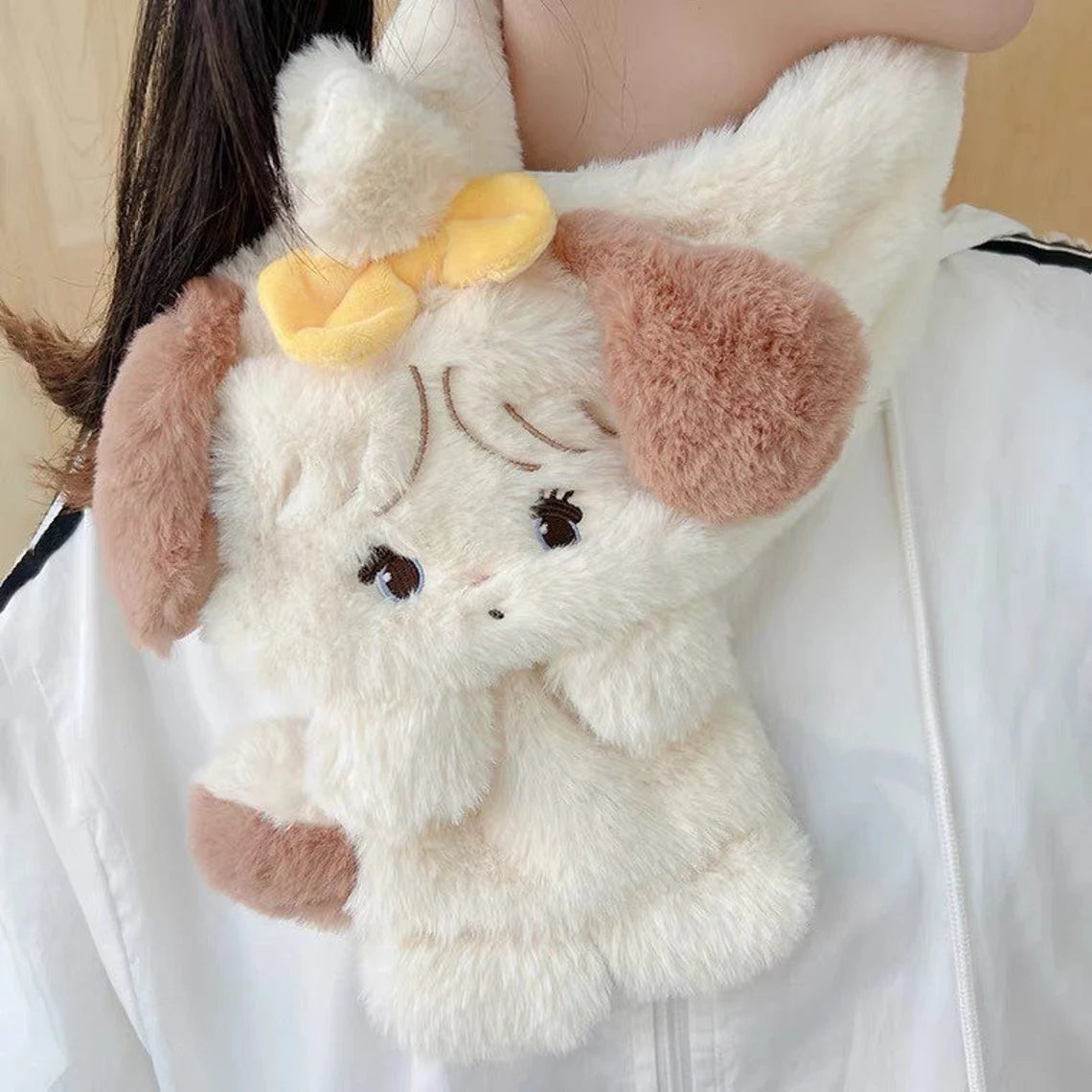 Japan Mikko Illustration Rabbit Kitten Bear Latte Dog Souffie Fluffy Scarf Winter Accessories