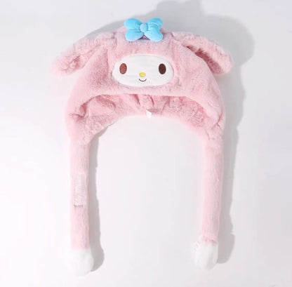 Sanrio My Melody Kuromi Cinnamoroll Hat Ear can Move Winter Warm Accessory Outfits