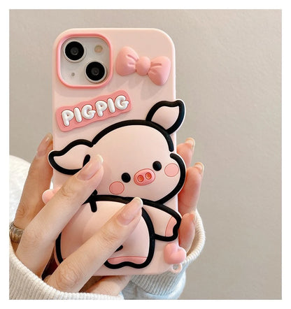 Pig with Ribbon Pink Soft iPhone Case 11 12 13 14 Pro Promax