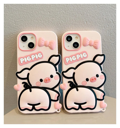 Pig with Ribbon Pink Soft iPhone Case 11 12 13 14 Pro Promax