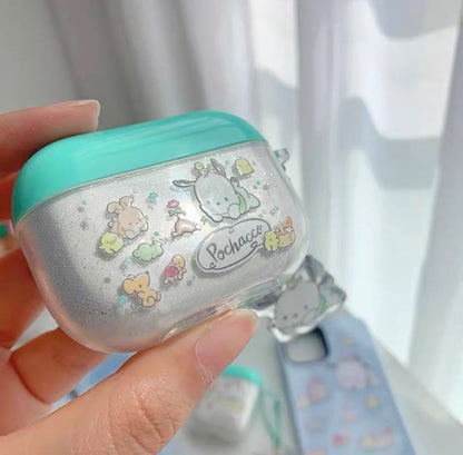 Japanese Cartoon PC with friends AirPods AirPodsPro AirPods3 AirPodsPro2 Case White and Mint Green