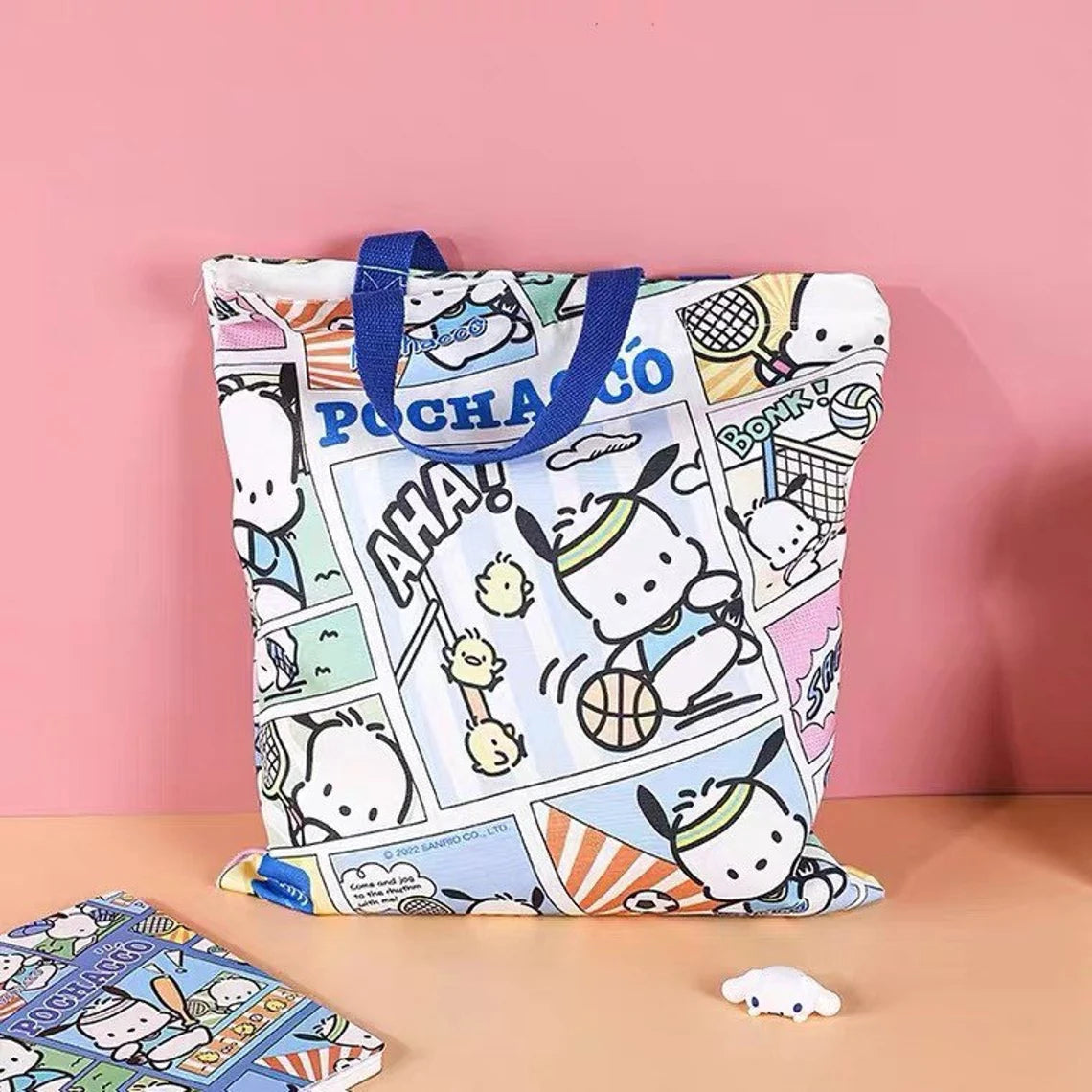 Sanrio Pochacco Sporty Comics Style Tote Bag with Zipper
