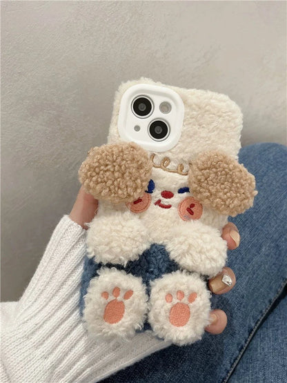 Korea Style Plush Apple Cheek Cute Dog Doggie Fluffy iPhone Case 11 12 13 14 Pro Promax