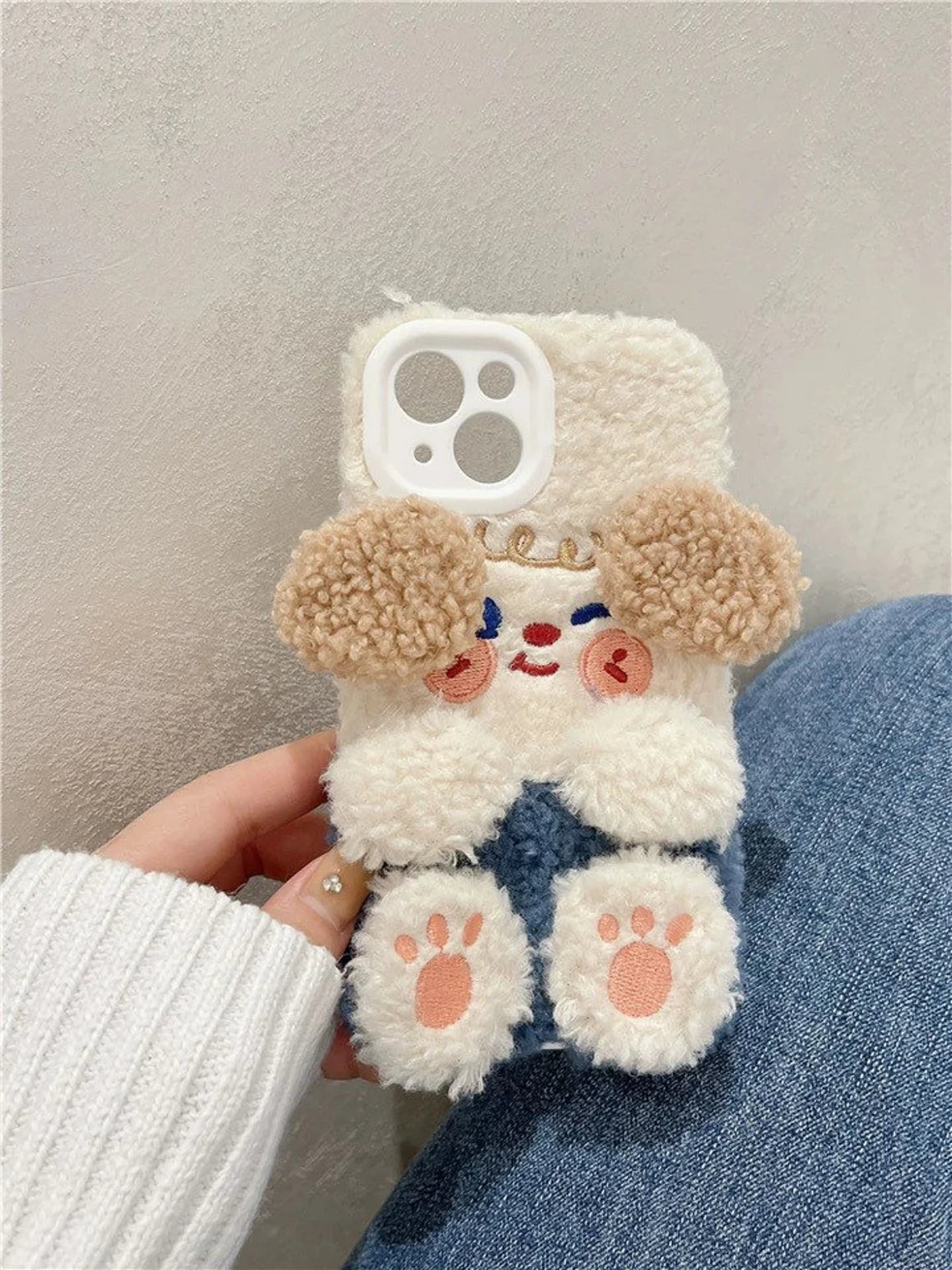 Korea Style Plush Apple Cheek Cute Dog Doggie Fluffy iPhone Case 11 12 13 14 Pro Promax