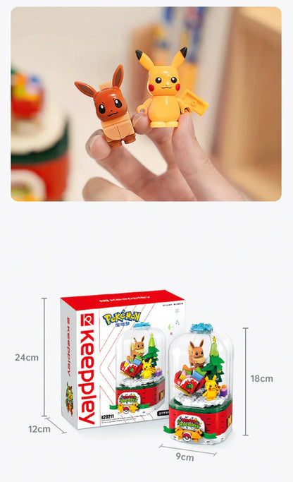 Pokemon Christmas Music Box Pikachu and Eevee Building Blocks Toy Collections