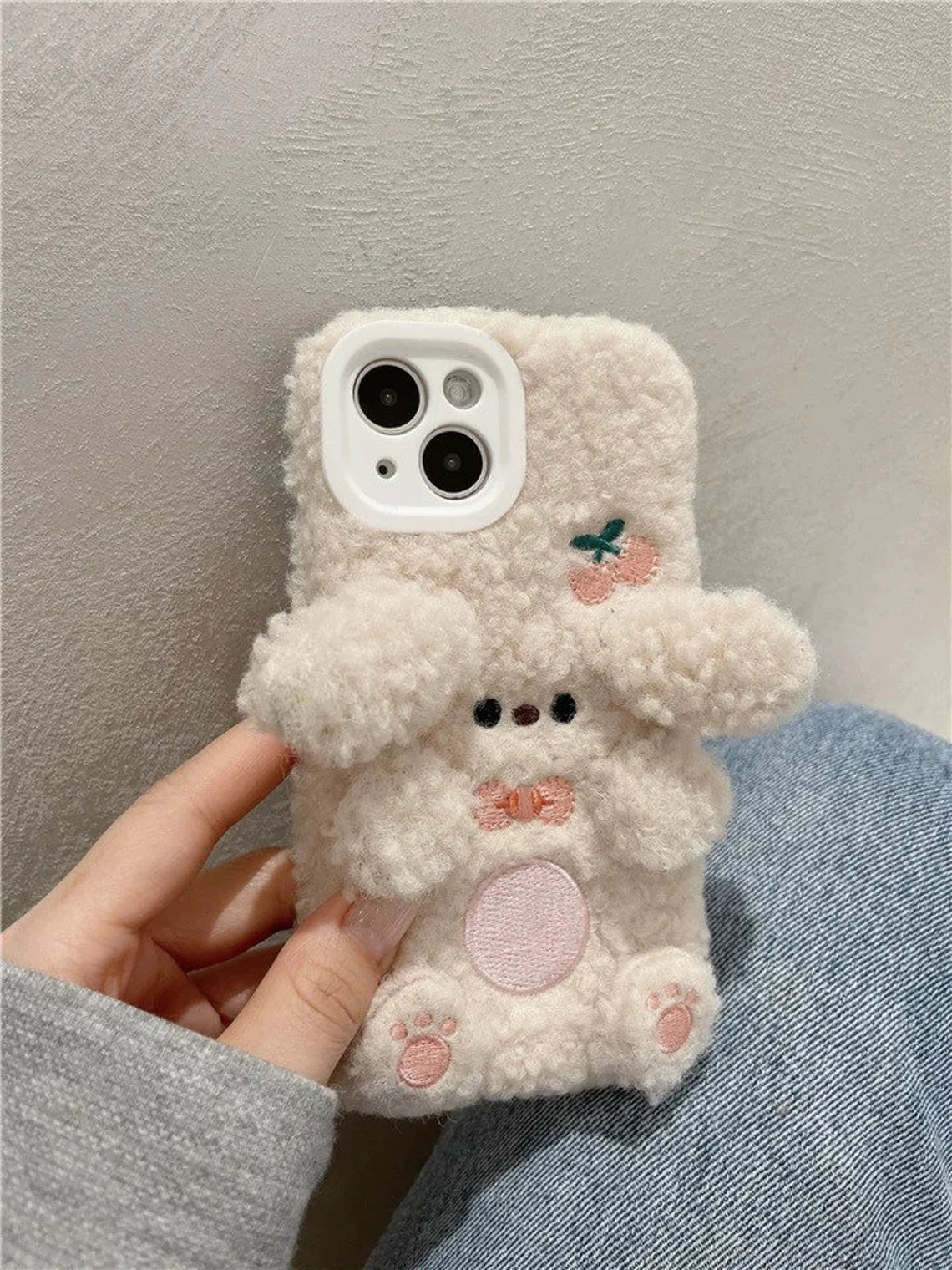 Korea Style Plush Poodle with Cherry Fluffy iPhone Case iPhone 11 12 13 14 Pro Promax