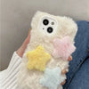 Korea Style Plush Stars Fluffy Yellow Pink Blue iPhone Case iPhone 11 12 13 14 15 Pro Promax