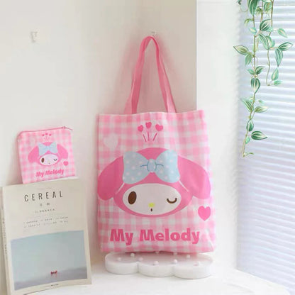 Tote Bag with Pouch Pocket Hello Kitty My Melody Little Twin Stars Cinnamoroll Pompompurin