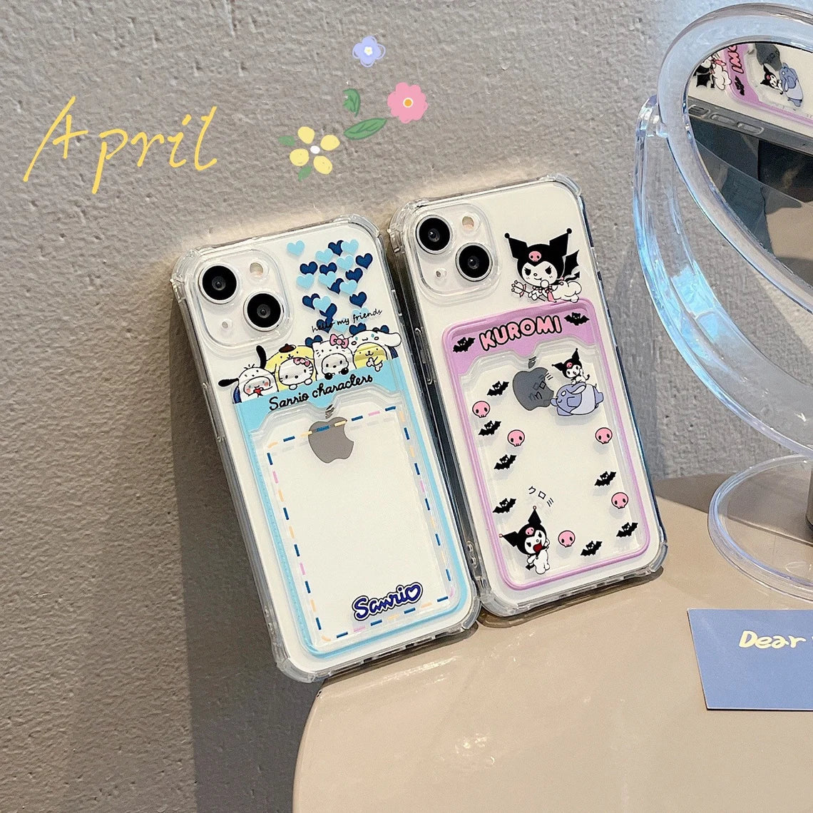 Japanese Cartoon Devil Black Evil &  Blue Hearts White Kitty Yellow Dog Card Photo Holder iPhone Case 7 8 PLUS X 11 12 13 14 Pro Promax