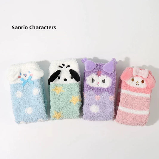 Sanrio My Melody Kuromi Cinnamoroll Pochacco Fluffy Home Warm Sock with Soft Color Winter Accessories