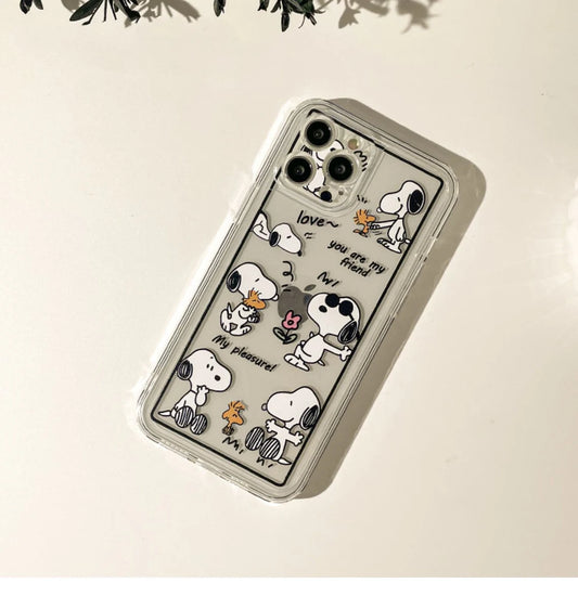 Cartoon Design Cute White Dog and Yellow Bird Friends Charlie Sally Linus iPhone Case 6 7 8 PLUS SE2 XS XR X 11 12 13 14 15 Pro Promax 12mini 13mini