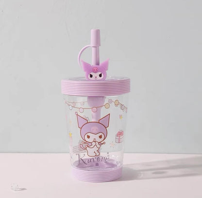 Sanrio Big Head My Melody Kuromi Cinnamoroll Pompompurin Plastic Water Bottle with Straw for Cool Drink Lovely Cup