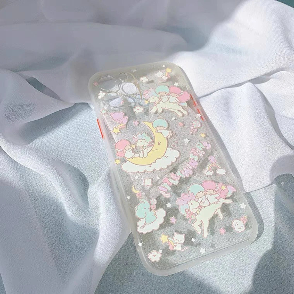 Japanese Cartoon Little Twin Stars Glitter iPhone Case 7 8 PLUS SE2 XS XR X 11 12 13 Pro Promax 12mini