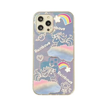 Unicorns with Rainbow Aurora Laser iPhone Case 11 12 13 14 15 Pro Promax 13mini