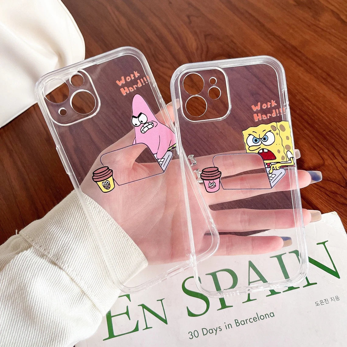Cartoon Design Pink Yellow Sea Monster Sponge Star Working iPhone Case 6 7 8 PLUS SE2 XS XR X 11 12 13 14 15 Pro Promax 12mini 13mini